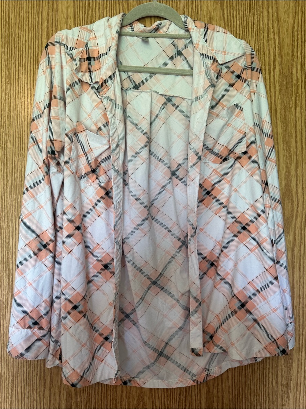 Vanity Peach and White Plaid Open-Front Jacket